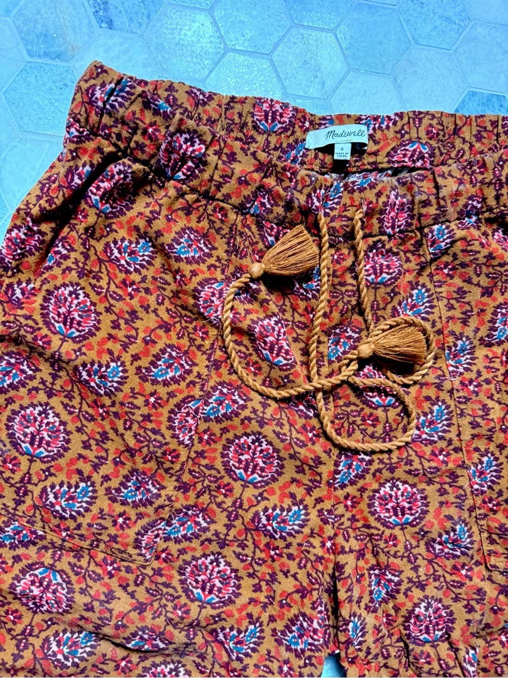 Madewell Rust Floral Pull On Crop Pant with Pink and Cream Accents